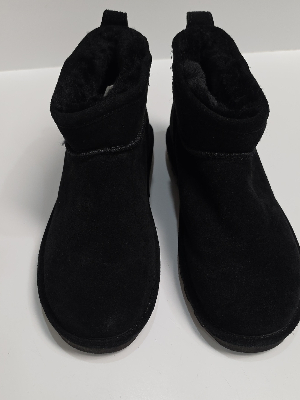 BEARPAW Black Suede Ankle Boots - Wool Blend Fur Lined - Size 10